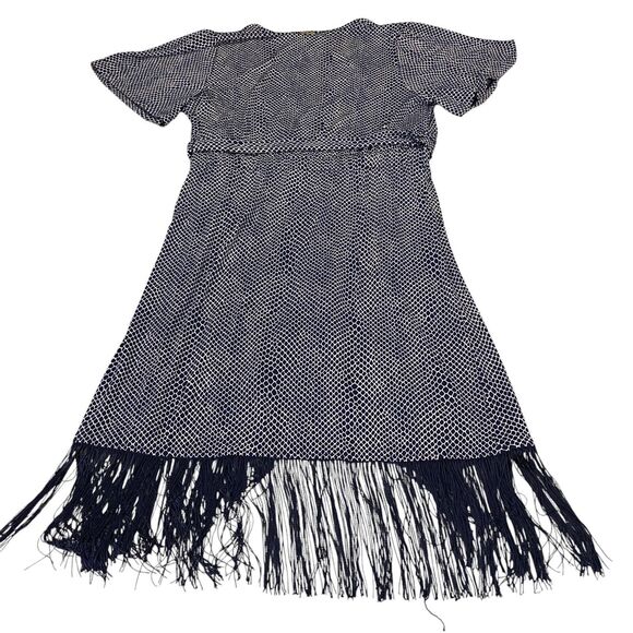 Michael Kors Sheath Dress Womens Medium Navy White Fringing Short Sleeve $135 - Picture 3 of 16